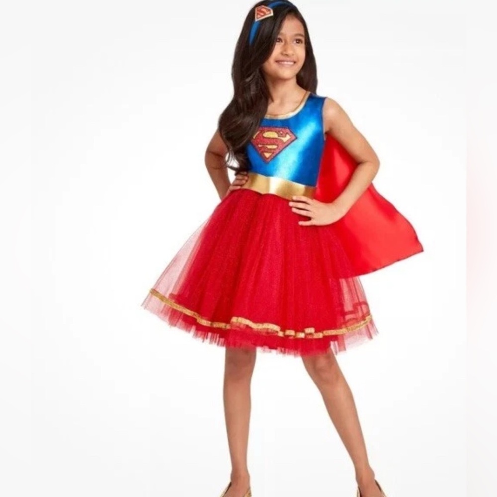 #192 DC Super Girl Superhero Costume with Red and Blue Dress - Large